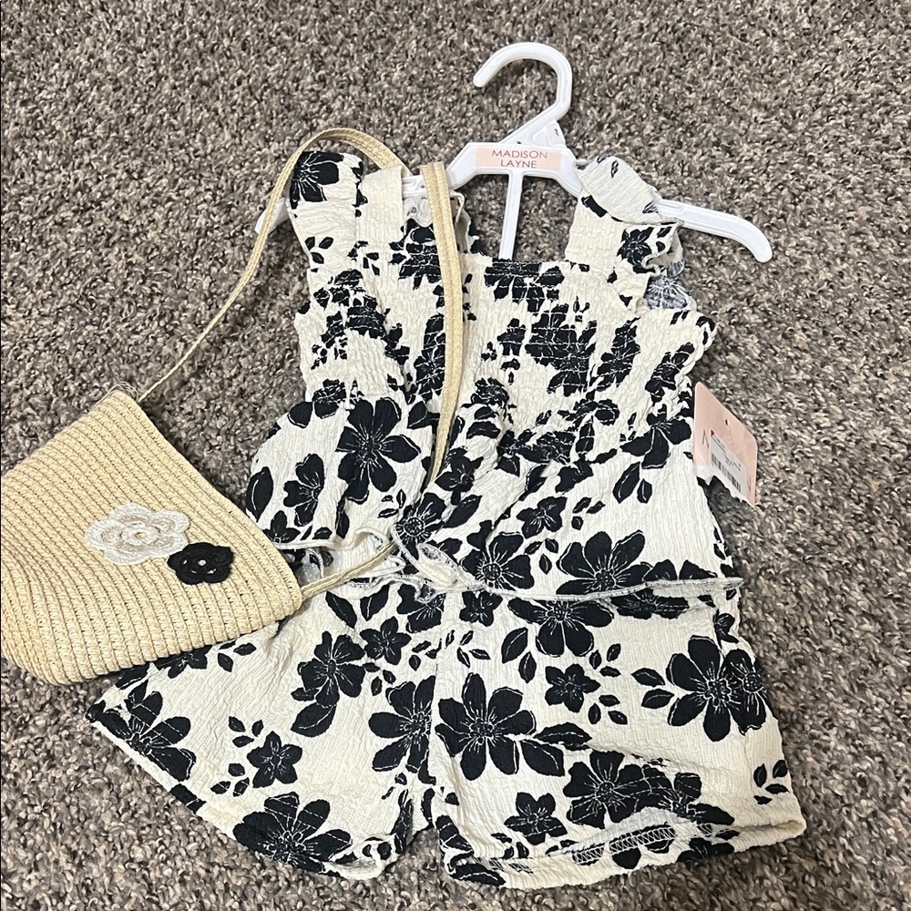 Madison Kids Cream and Black Floral 2 pc set